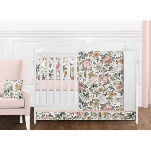  Sweet Jojo Designs Vintage Floral Girl Baby Playmat Tummy Time Infant Play Mat - Blush Pink, Yellow, and Green Boho Shabby Chic Rose Flower Farmhouse