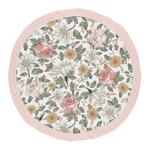  Sweet Jojo Designs Vintage Floral Girl Baby Playmat Tummy Time Infant Play Mat - Blush Pink, Yellow, and Green Boho Shabby Chic Rose Flower Farmhouse