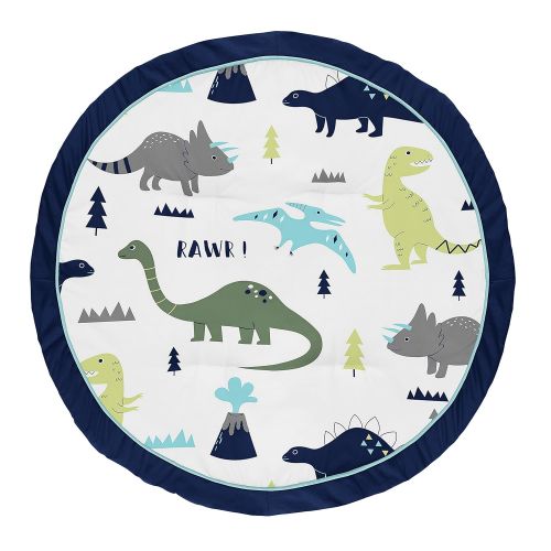  Sweet Jojo Designs Blue and Green Dino Playmat Tummy Time Baby and Infant Play Mat for Mod Dinosaur Collection