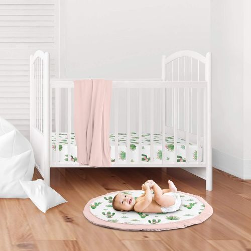  Sweet Jojo Designs Pink and Green Boho Watercolor Playmat Tummy Time Baby and Infant Play Mat for Cactus Floral Collection