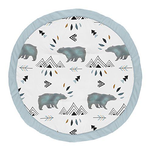  Sweet Jojo Designs Slate Blue Playmat Tummy Time Baby and Infant Play Mat for Bear Mountain Watercolor Collection