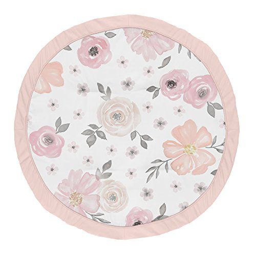  Sweet Jojo Designs Blush Pink, Grey and White Shabby Chic Playmat Tummy Time Baby and Infant Play Mat for Watercolor Floral Collection - Rose Flower