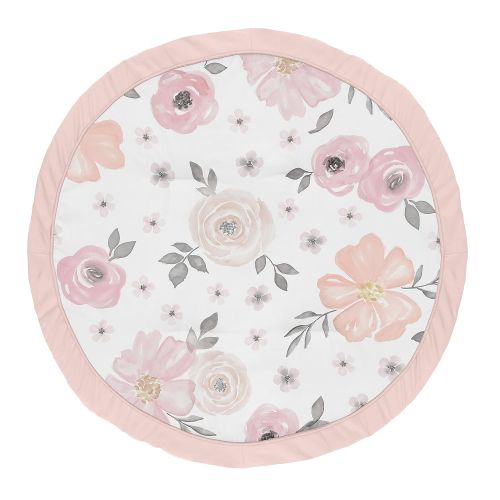  Sweet Jojo Designs Blush Pink, Grey and White Shabby Chic Playmat Tummy Time Baby and Infant Play Mat for Watercolor Floral Collection - Rose Flower