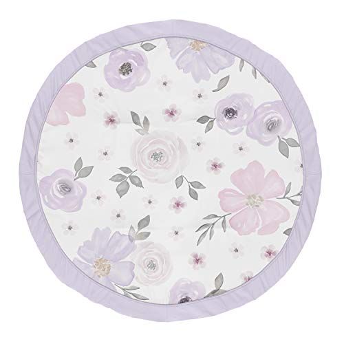  Sweet Jojo Designs Lavender Purple, Pink, Grey and White Shabby Chic Playmat Tummy Time Baby and Infant Play Mat for Watercolor Floral Collection - Rose Flower