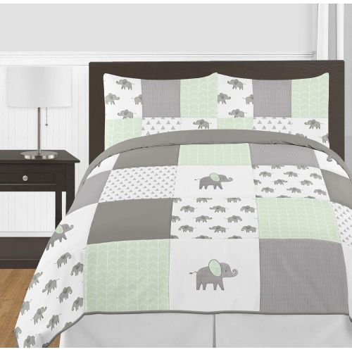  [아마존베스트]Sweet Jojo Designs Grey and White Window Treatment Valance for Mint Watercolor Elephant Safari Collection