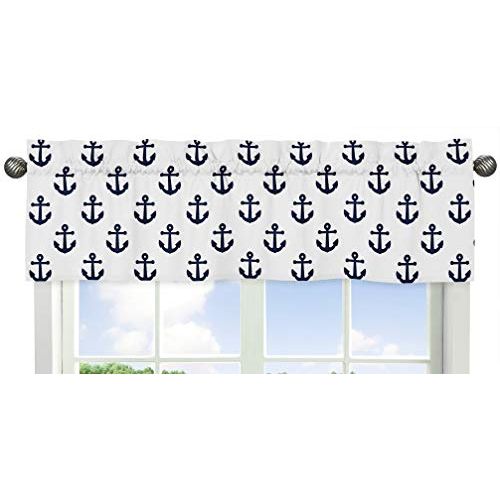  [아마존베스트]Sweet Jojo Designs Navy Blue White Anchors Window Treatment Valance - Nautical Theme Ocean Sailboat Sea Marine Sailor Anchor Unisex Gender Neutral