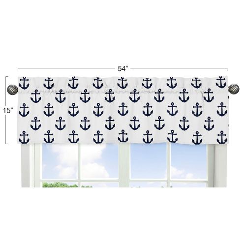  [아마존베스트]Sweet Jojo Designs Navy Blue White Anchors Window Treatment Valance - Nautical Theme Ocean Sailboat Sea Marine Sailor Anchor Unisex Gender Neutral