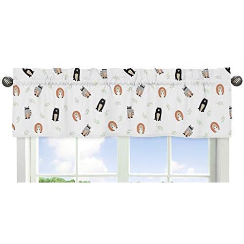  [아마존베스트]Sweet Jojo Designs Bear Raccoon Hedgehog Forest Animal Window Treatment Valance for Woodland Pals Collection - Neutral Beige, Green, Black and Grey