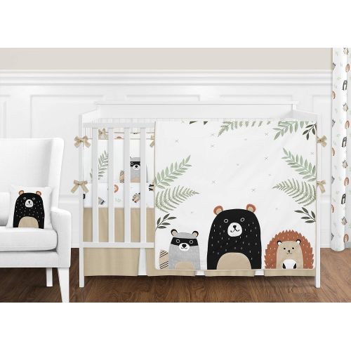  [아마존베스트]Sweet Jojo Designs Bear Raccoon Hedgehog Forest Animal Window Treatment Valance for Woodland Pals Collection - Neutral Beige, Green, Black and Grey