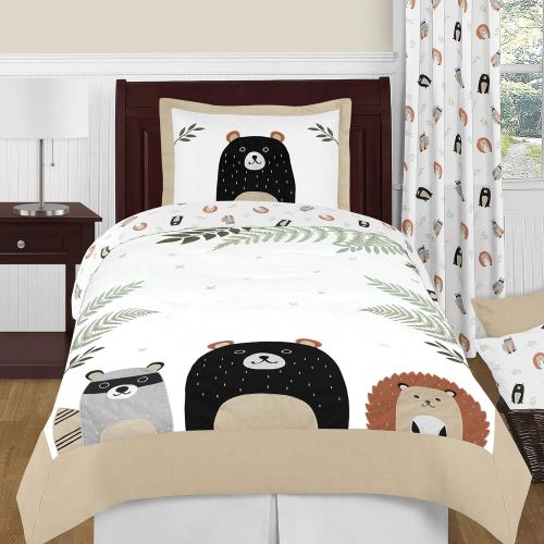  [아마존베스트]Sweet Jojo Designs Bear Raccoon Hedgehog Forest Animal Window Treatment Valance for Woodland Pals Collection - Neutral Beige, Green, Black and Grey