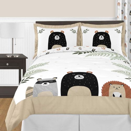  [아마존베스트]Sweet Jojo Designs Bear Raccoon Hedgehog Forest Animal Window Treatment Valance for Woodland Pals Collection - Neutral Beige, Green, Black and Grey