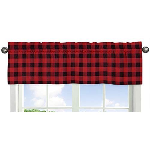  [아마존베스트]Sweet Jojo Designs Woodland Buffalo Plaid Window Treatment Valance - Red and Black Rustic Country Lumberjack
