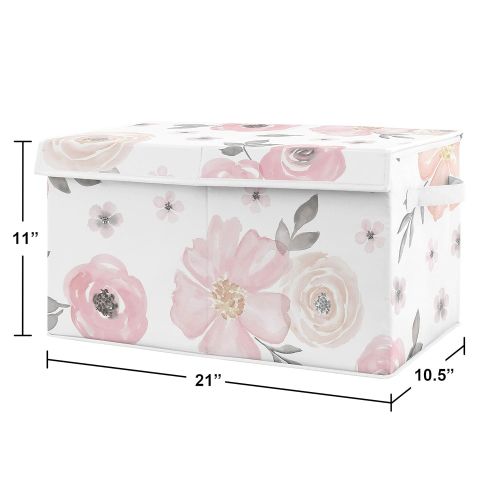  [아마존베스트]Sweet Jojo Designs Pink and Grey Rose Flower Girl Baby Nursery or Kids Room Small Fabric Toy Bin Storage Box Chest for Watercolor Floral Collection