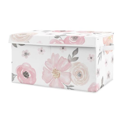  [아마존베스트]Sweet Jojo Designs Pink and Grey Rose Flower Girl Baby Nursery or Kids Room Small Fabric Toy Bin Storage Box Chest for Watercolor Floral Collection