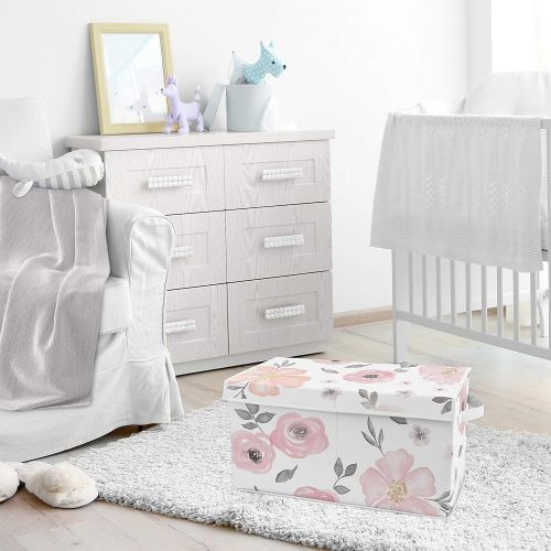  [아마존베스트]Sweet Jojo Designs Pink and Grey Rose Flower Girl Baby Nursery or Kids Room Small Fabric Toy Bin Storage Box Chest for Watercolor Floral Collection