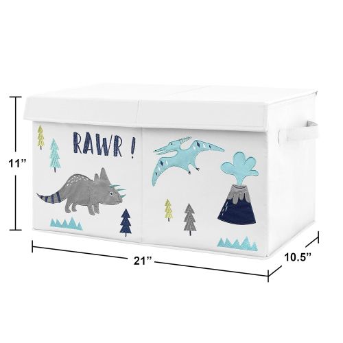  [아마존베스트]Sweet Jojo Designs Navy Blue, Turquoise and Grey Modern Dino Boy Baby Nursery or Kids Room Small Fabric Toy Bin Storage Box Chest for Mod Dinosaur Collection