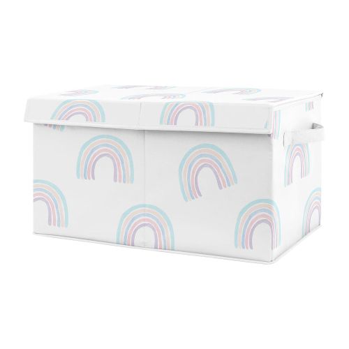  [아마존베스트]Sweet Jojo Designs Pastel Rainbow Girl Small Fabric Toy Bin Storage Box Chest for Baby Nursery or Kids Room - Blush Pink, Purple, Teal, Blue and White