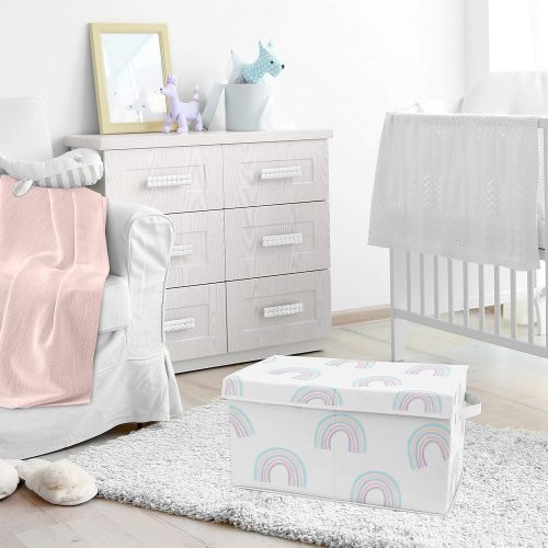  [아마존베스트]Sweet Jojo Designs Pastel Rainbow Girl Small Fabric Toy Bin Storage Box Chest for Baby Nursery or Kids Room - Blush Pink, Purple, Teal, Blue and White