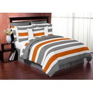 Sweet Jojo Designs 4-Piece Gray, Orange and White Stripe Childrens, Teen Boys Twin Bedding Set Collection