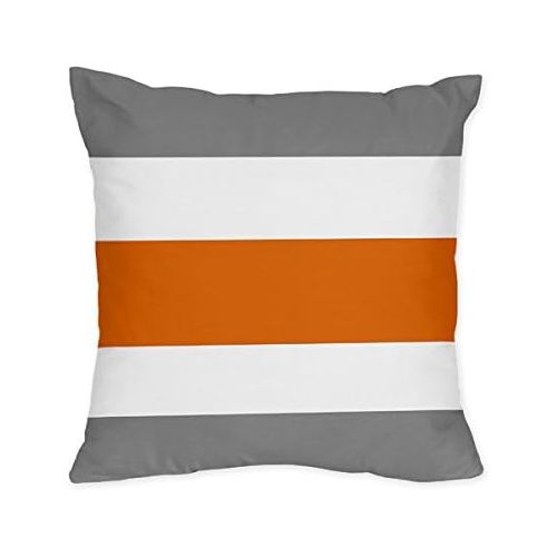  Sweet Jojo Designs 4-Piece Gray, Orange and White Stripe Childrens, Teen Boys Twin Bedding Set Collection