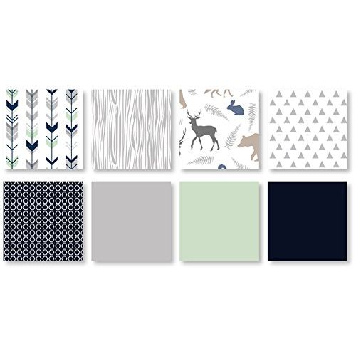  Sweet Jojo Designs Navy Blue, Mint and Grey Woodsy Deer Boys Baby Bedding 4 Piece Crib Set Without Bumper