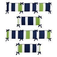 Sweet Jojo Designs Navy Blue and Lime Green Stripe Collection Crib Bumper
