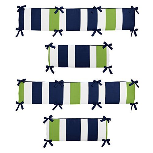  Sweet Jojo Designs Navy Blue and Lime Green Stripe Collection Crib Bumper
