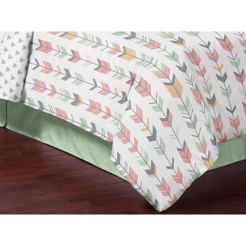  Sweet Jojo Designs 3-Piece Grey, Coral and Mint Woodland Arrow Print Girls Childrens Teen FullQueen Bedding Set