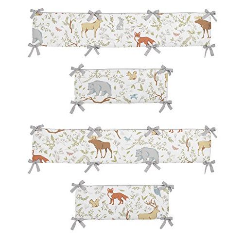  Sweet Jojo Designs Blue, Grey and White Woodland Animal Toile Collection Girl or Boy Crib Bumper