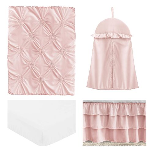  Solid Color Blush Pink Shabby Chic Harper Baby Girl Crib Bedding Set without Bumper by Sweet Jojo Designs - 4 pieces