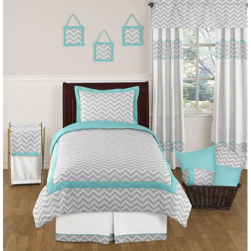  Sweet Jojo Designs 2-Piece Window Treatment Panels for Turquoise and Grey Chevron Zig Zag Bedding