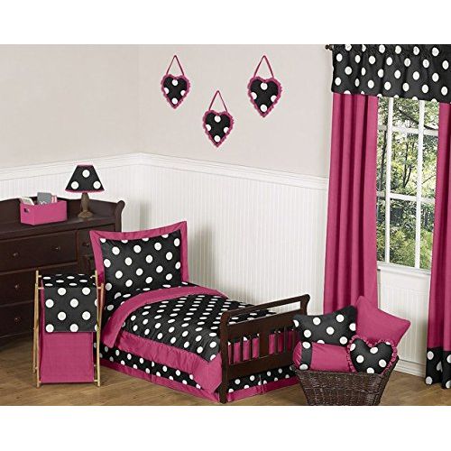  Sweet Jojo Designs 2-Piece Pink Hot Dot Modern Window Treatment Panels