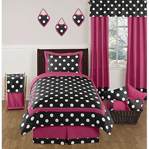  Sweet Jojo Designs 2-Piece Pink Hot Dot Modern Window Treatment Panels