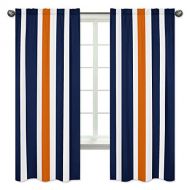 Sweet Jojo Designs 2-Piece Navy Blue, Orange and White Window Treatment Panels for Stripe...