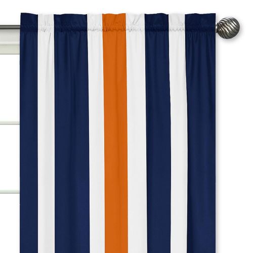  Sweet Jojo Designs 2-Piece Navy Blue, Orange and White Window Treatment Panels for Stripe...