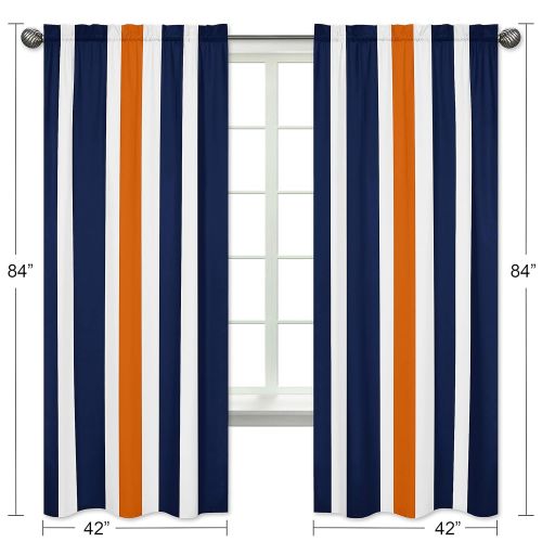  Sweet Jojo Designs 2-Piece Navy Blue, Orange and White Window Treatment Panels for Stripe...