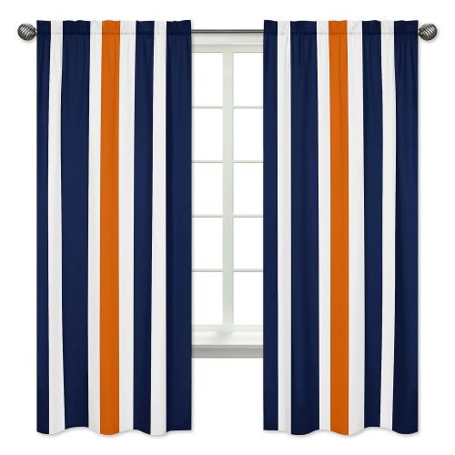  Sweet Jojo Designs 2-Piece Navy Blue, Orange and White Window Treatment Panels for Stripe...