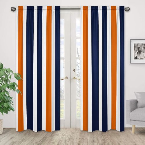  Sweet Jojo Designs 2-Piece Navy Blue, Orange and White Window Treatment Panels for Stripe...