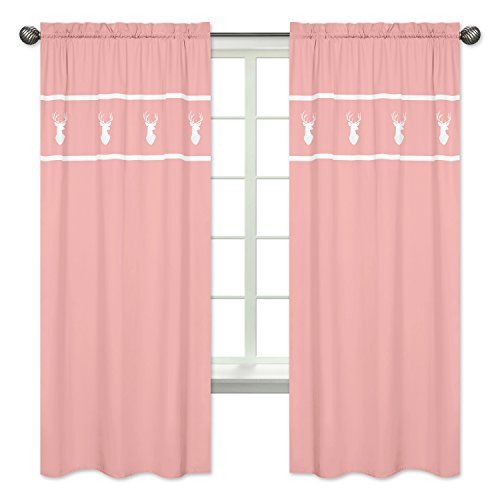  Sweet Jojo Designs 2-Piece Coral White Deer Girls Bedroom Decor Window Treatment Panels for...