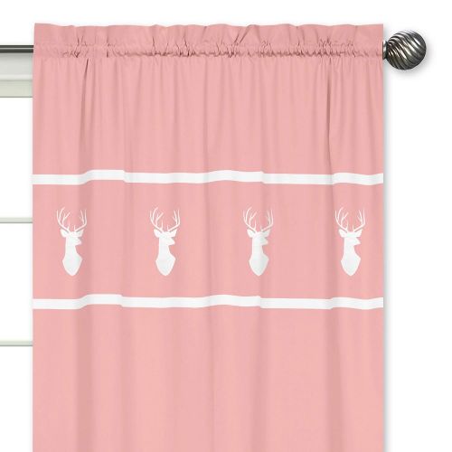  Sweet Jojo Designs 2-Piece Coral White Deer Girls Bedroom Decor Window Treatment Panels for...