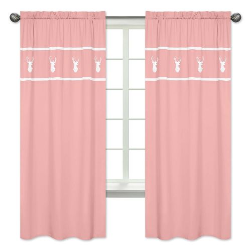  Sweet Jojo Designs 2-Piece Coral White Deer Girls Bedroom Decor Window Treatment Panels for...