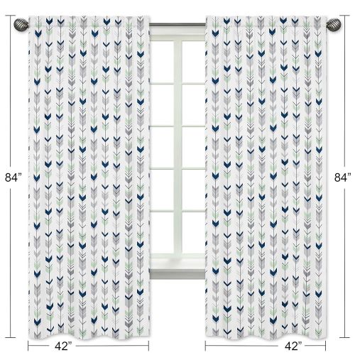  Sweet Jojo Designs 2-Piece Grey, Navy and Mint Woodland Arrow Boy Girl Bedroom Decor Window...