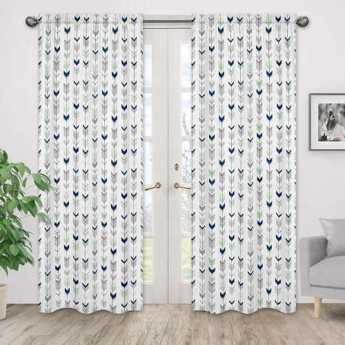  Sweet Jojo Designs 2-Piece Grey, Navy and Mint Woodland Arrow Boy Girl Bedroom Decor Window...