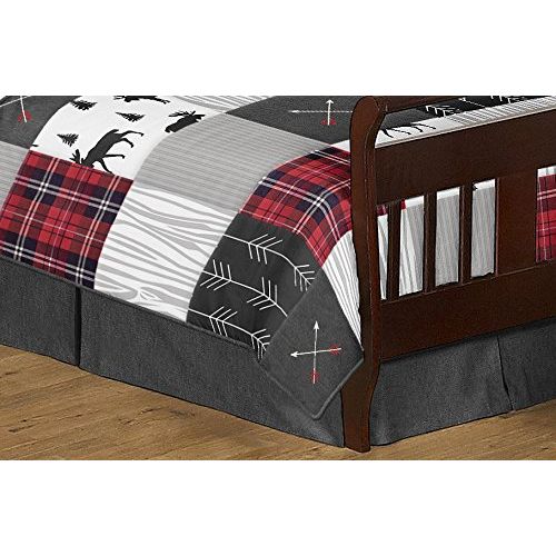  Sweet Jojo Designs Grey, Black and Red Woodland Plaid and Arrow Rustic Patch Boy Toddler Kid Childrens Bedding Set...