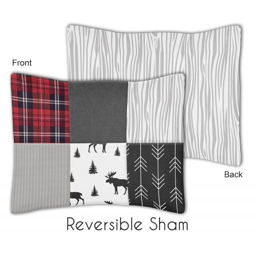  Sweet Jojo Designs Grey, Black and Red Woodland Plaid and Arrow Rustic Patch Boy Toddler Kid Childrens Bedding Set...