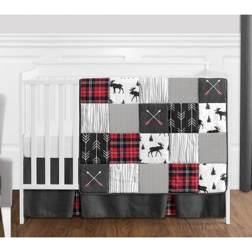  Sweet Jojo Designs Grey, Black and Red Woodland Plaid and Arrow Rustic Patch Baby Boy Crib Bedding Set Without...