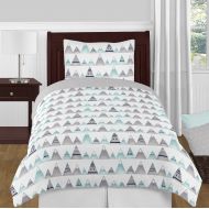 Sweet Jojo Designs Navy Blue, Aqua and Grey Aztec Mountains Boy or Girl Twin Kid Childrens Teen Bedding Comforter Set 4 Pieces