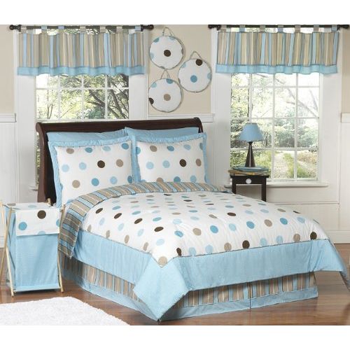  Sweet Jojo Designs Blue and Brown Modern Dots Childrens, Kids, Teen 3 Piece Full/Queen Boys Bedding Set