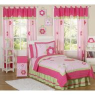 Sweet Jojo Designs Pink and Green Flower Collection Children and Kids 3 Piece Full/Queen Girls Bedding Set