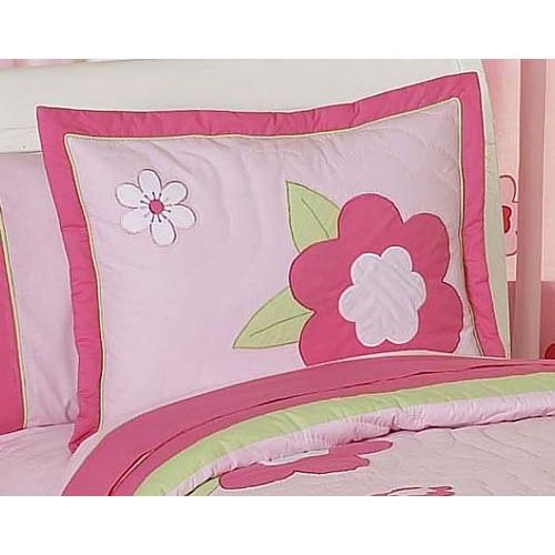  Sweet Jojo Designs Pink and Green Flower Collection Children and Kids 3 Piece Full/Queen Girls Bedding Set